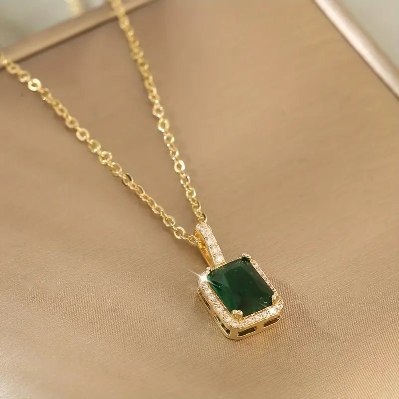 Emerald Rectangle Pendant  Luxe Necklace