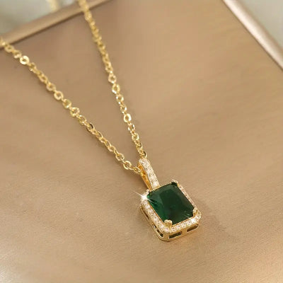 Emerald Rectangle Pendant  Luxe Necklace
