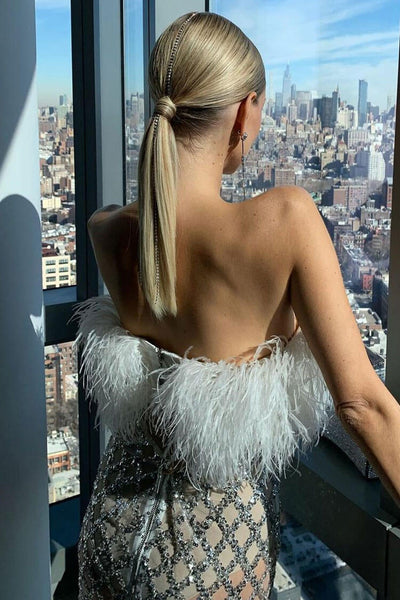 Fur top and sequin skirt set
