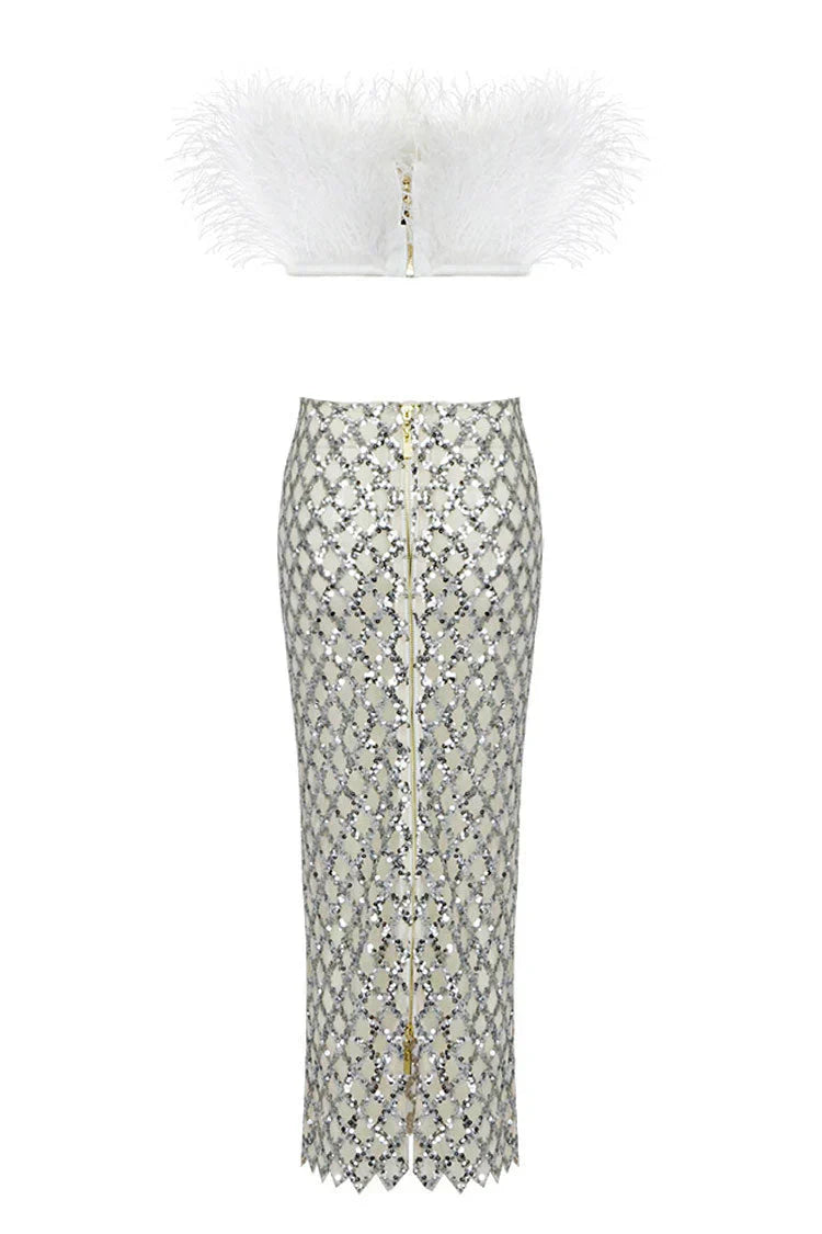Fur top and sequin skirt set