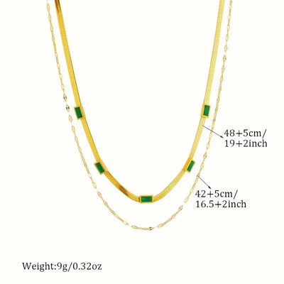 Vintage Gold Double-Layer Emerald Charm Necklace