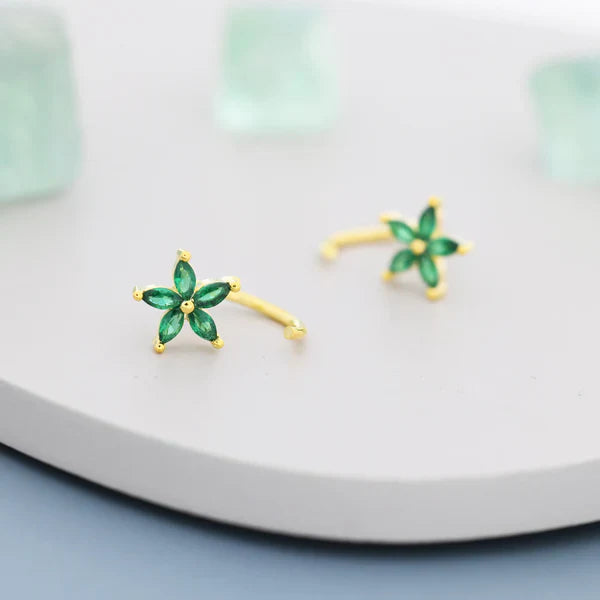 Emerald Green Flower Huggie Hoop Earrings "Garden Party" – Fresh & feminine