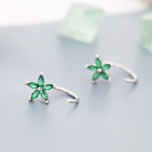Emerald Green Flower Huggie Hoop Earrings "Garden Party" – Fresh & feminine