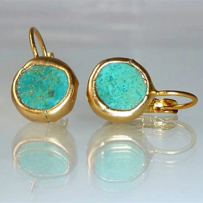 Gold earrings with turquoise stone "Sunday Picnic" – Elegant & refined