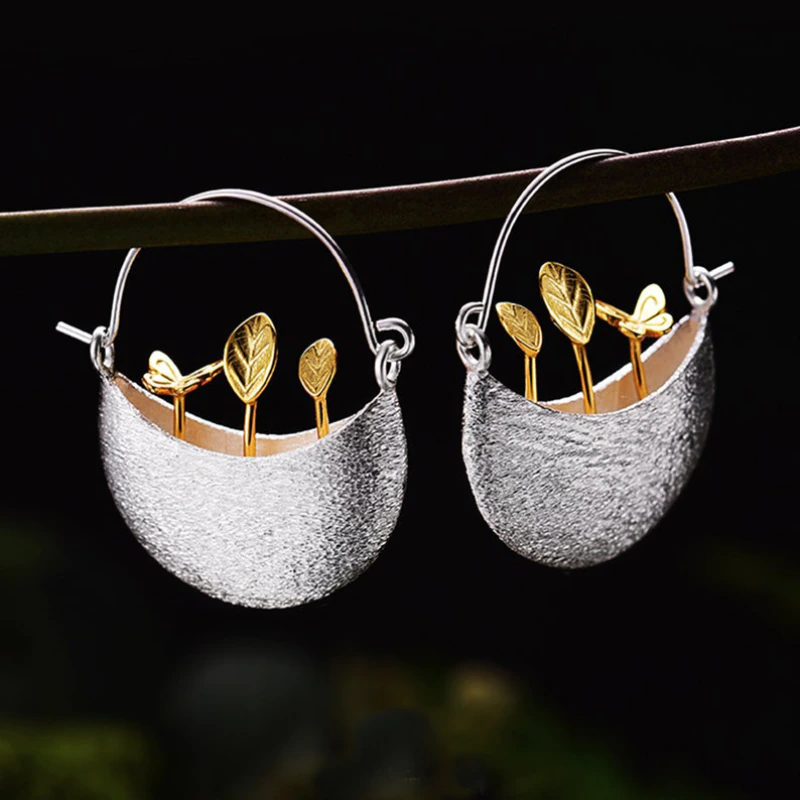 Gold Plated Floral Basket Earrings "Garden Party" – Elegant & refined