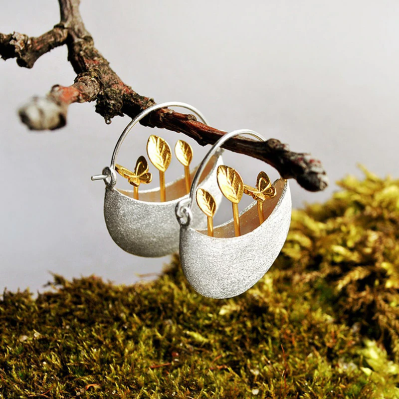 Gold Plated Floral Basket Earrings "Garden Party" – Elegant & refined