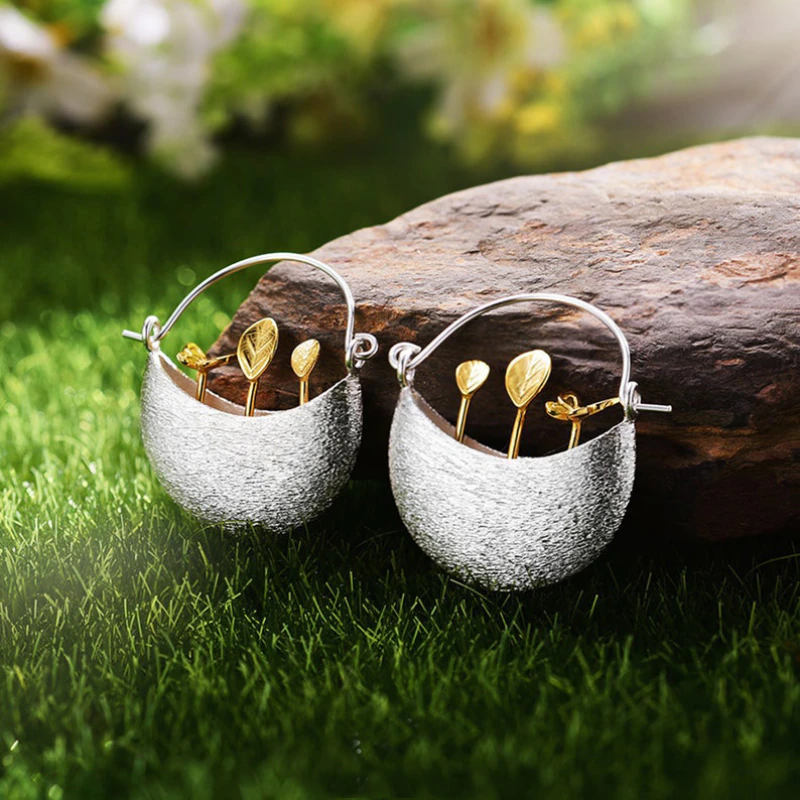Gold Plated Floral Basket Earrings "Garden Party" – Elegant & refined