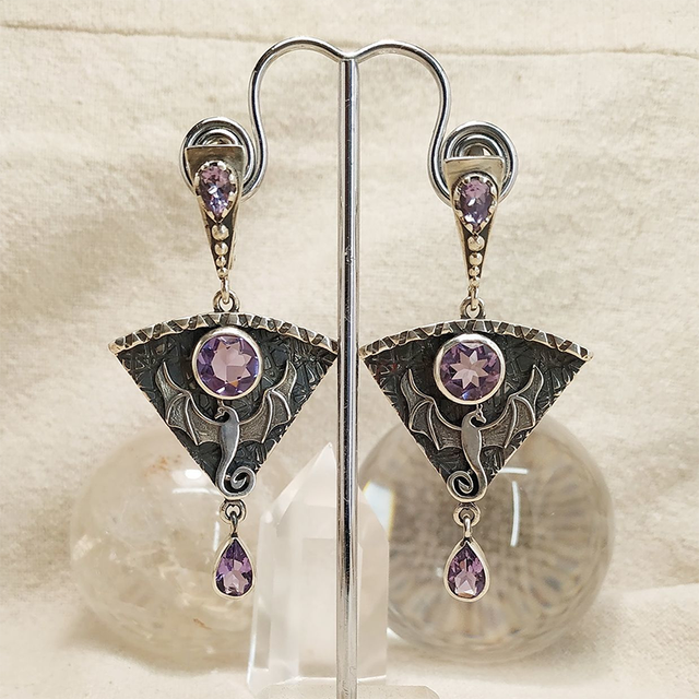 Vintage earrings in silver and purple zirconia "Cocktail Hour" – Elegant & vibrant