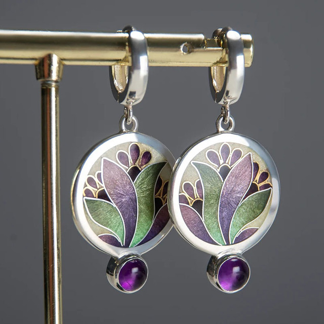 Boho earrings with purple crystals in sterling silver "Garden Party" – Carefree & beautiful