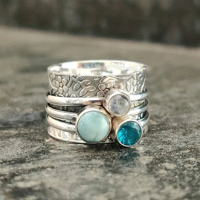 Vintage natural blue stone ring "Romantic Dinner" – Elegant & refined