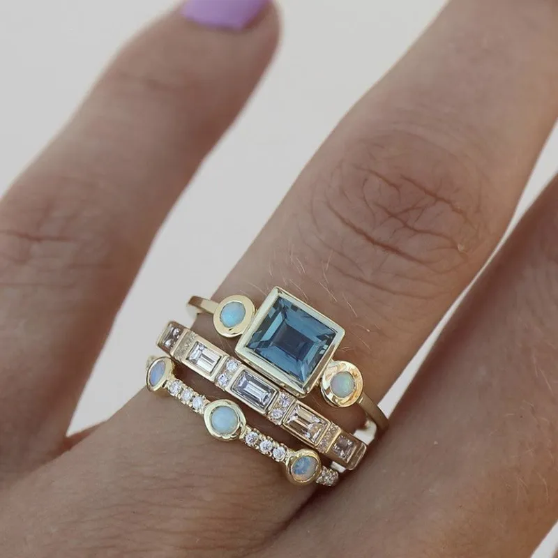 Vintage blue crystal ring set "Romantic Dinner" – Elegant & refined