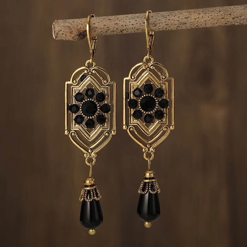 Vintage dangling black stone earrings "Cocktail Hour" – Elegant & refined