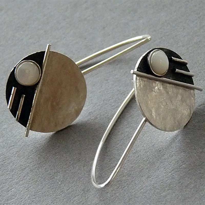 Vintage rounded inlaid white opal earrings "Cocktail Hour" – Elegant & refined