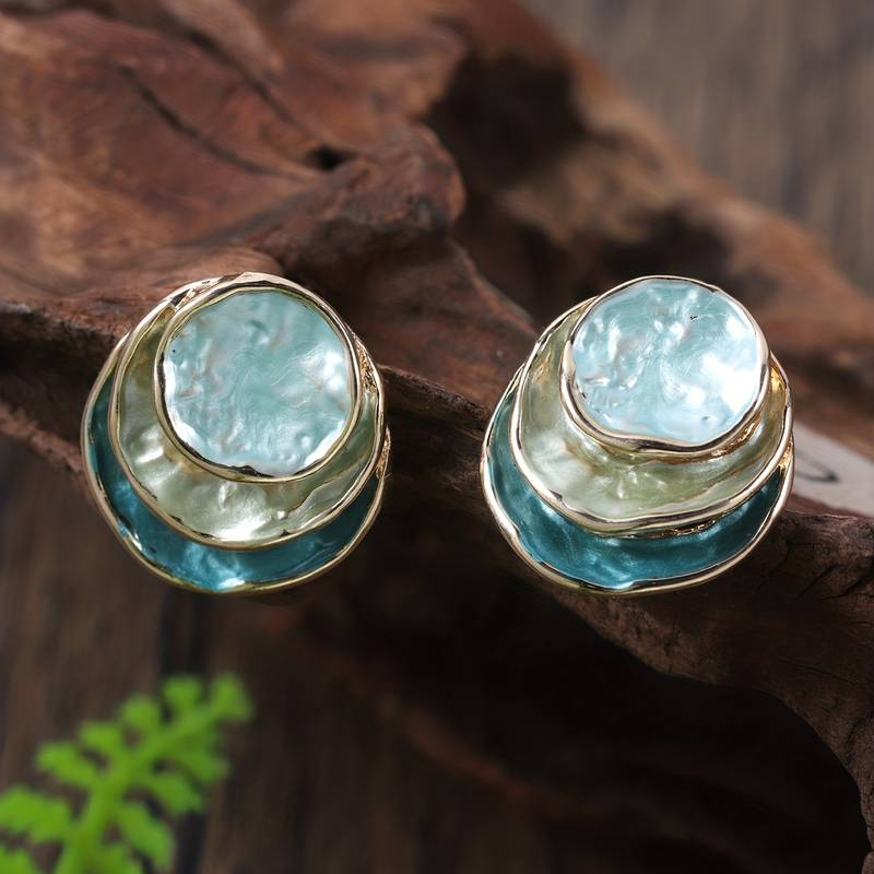 Vintage handpainted multi-layered rounded earrings "Garden Party" – Elegant & refined