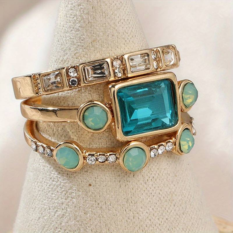 Vintage blue crystal ring set "Romantic Dinner" – Elegant & refined