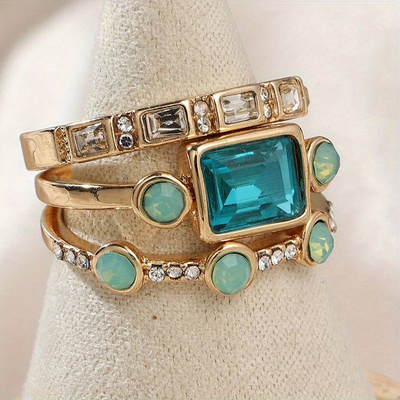 Vintage blue crystal ring set "Romantic Dinner" – Elegant & refined