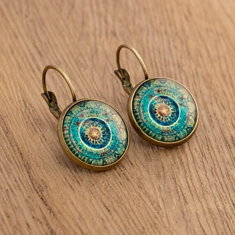 Rounded Mandala Blue Earrings "Cocktail Hour" – Elegant & refined
