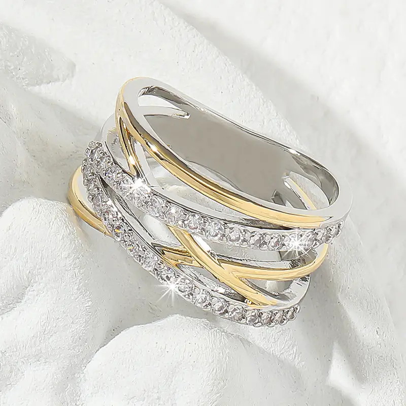 Layered bright zirconia gold & silver ring "Cocktail Hour" – Elegant & refined
