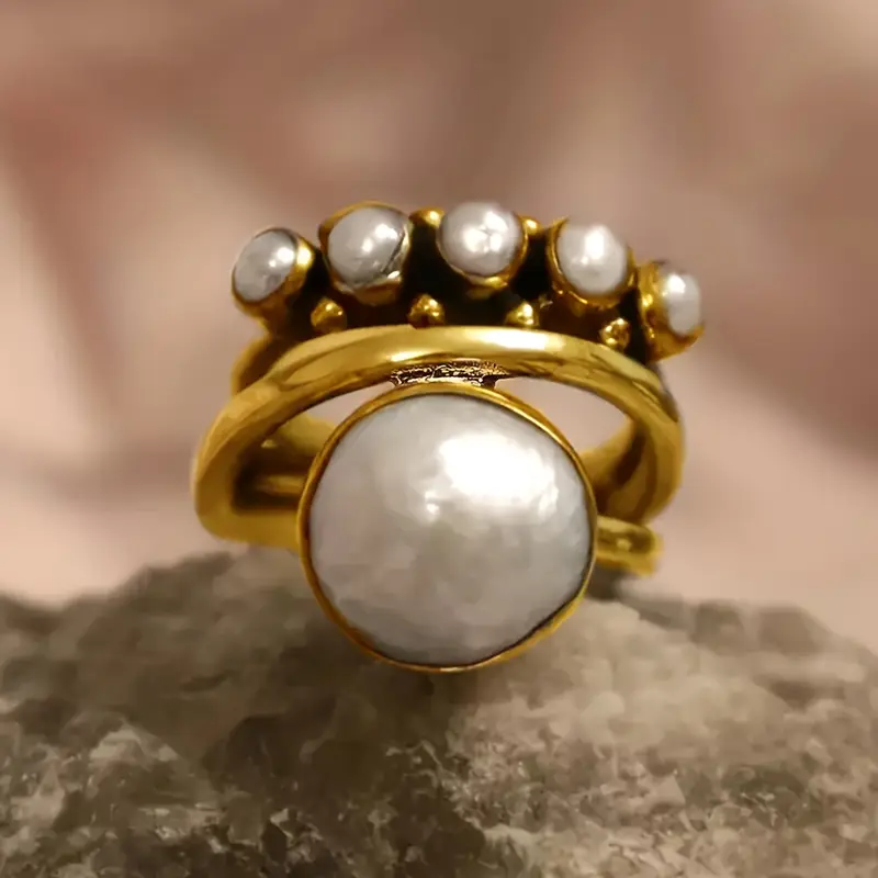 Vintage golden pearl ring "Romantic Dinner" – Elegant & refined