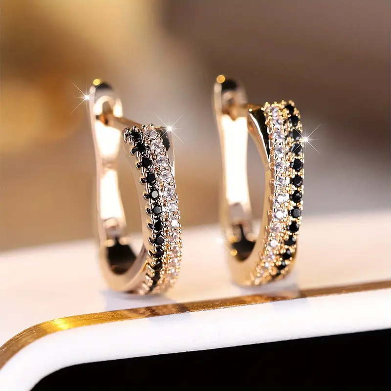 Black zirconia gold earrings "Cocktail Hour" – Elegant & refined