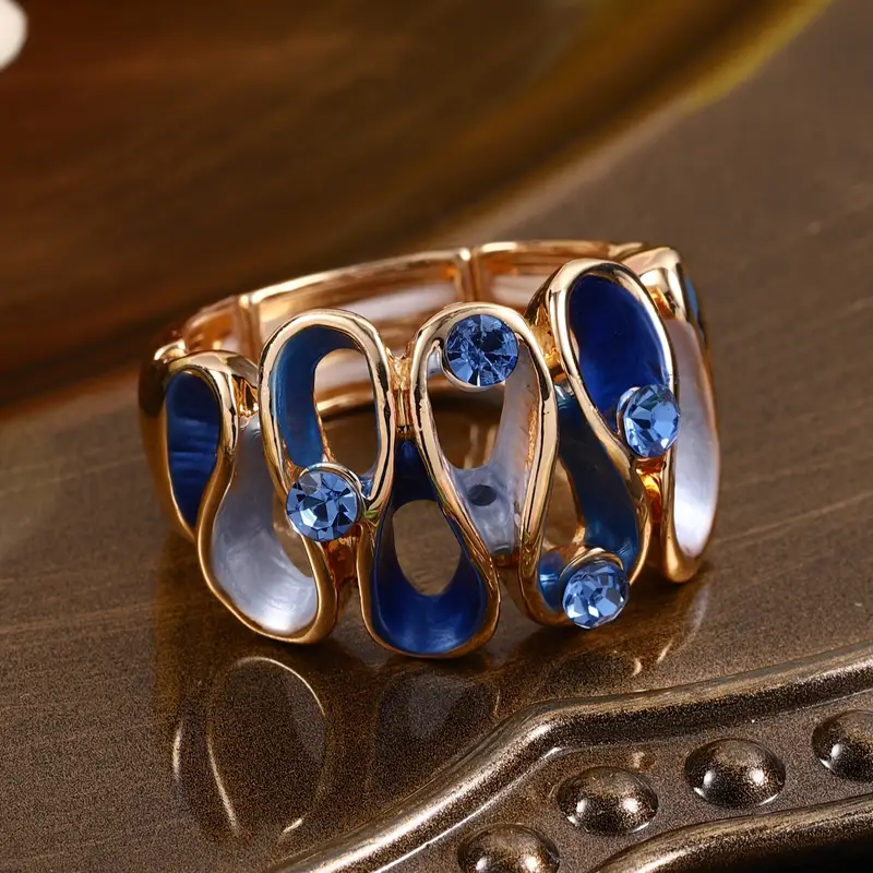 Irregular blue & gold wavy ring "Cocktail Hour" – Elegant & refined