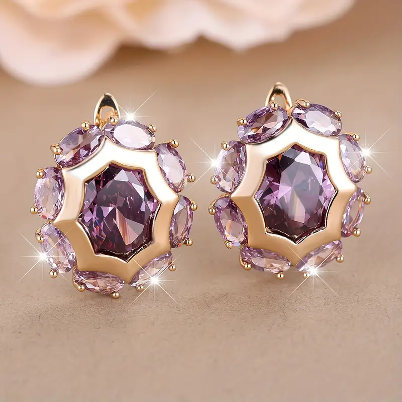 Rounded violet zirconia gold earrings "Cocktail Hour" – Elegant & refined