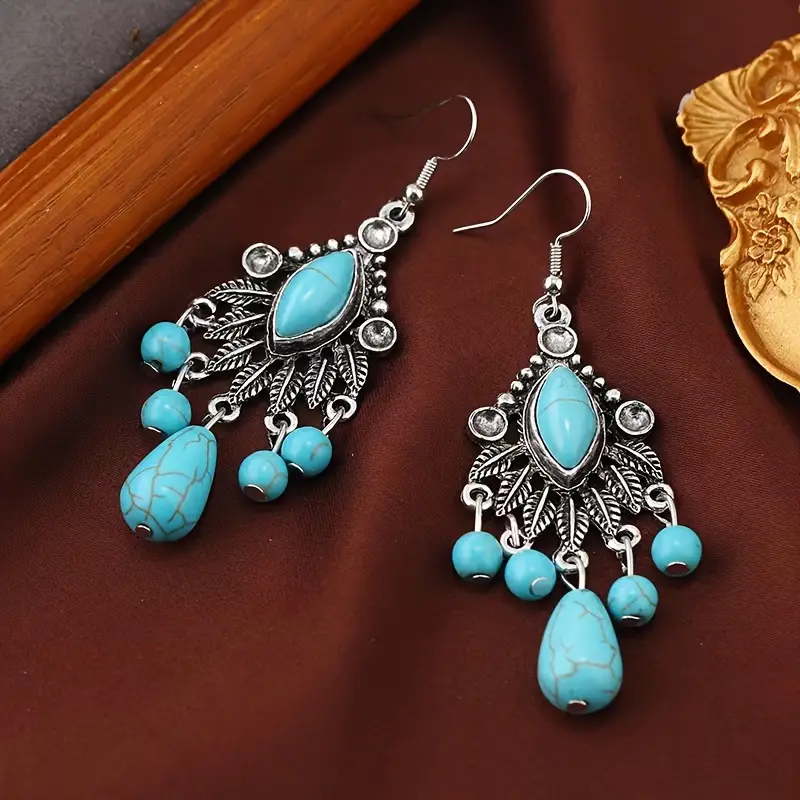 Blue stone mandala dangling earrings "Cocktail Hour" – Elegant & refined