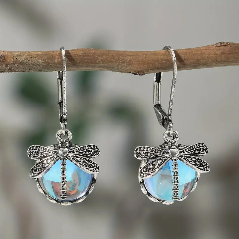 Blue Dragonfly Crystal Silver Earrings "Cocktail Hour" – Elegant & refined