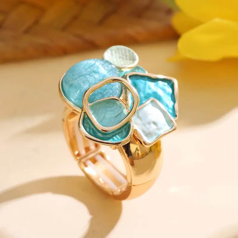 Blue handpainted gold ring "Cocktail Hour" – Elegant & refined