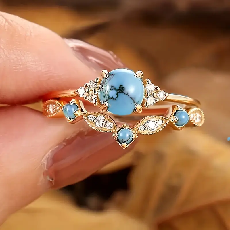 Blue opal gold zirconia ring "Romantic Dinner" – Elegant & refined