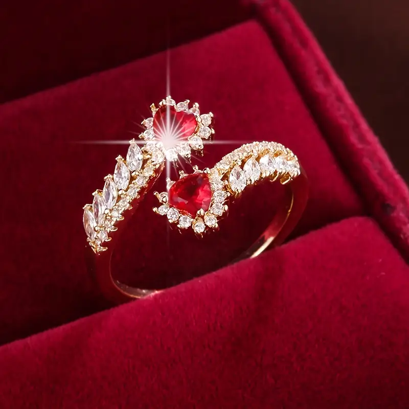 Open red zirconia gold ring "Romantic Dinner" – Elegant & refined