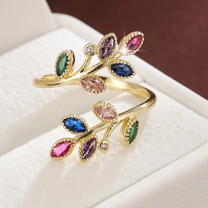 Spiral colorful leaf gold ring "Romantic Dinner" – Elegant & refined