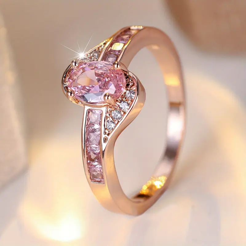 Pink crystal gold ring "Romantic Dinner" – Elegant & refined