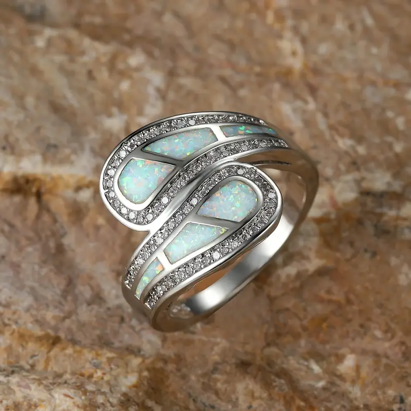 Opal silvered open ring "Cocktail Hour" – Elegant & refined
