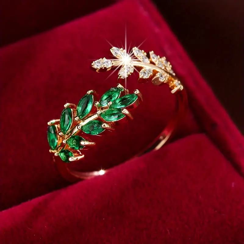 Green zirconia leaf open ring "Sunday Picnic" – Elegant & refined