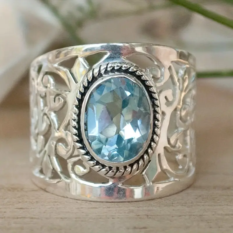 Blue hollow silver ring "Sunday Picnic" – Elegant & refined