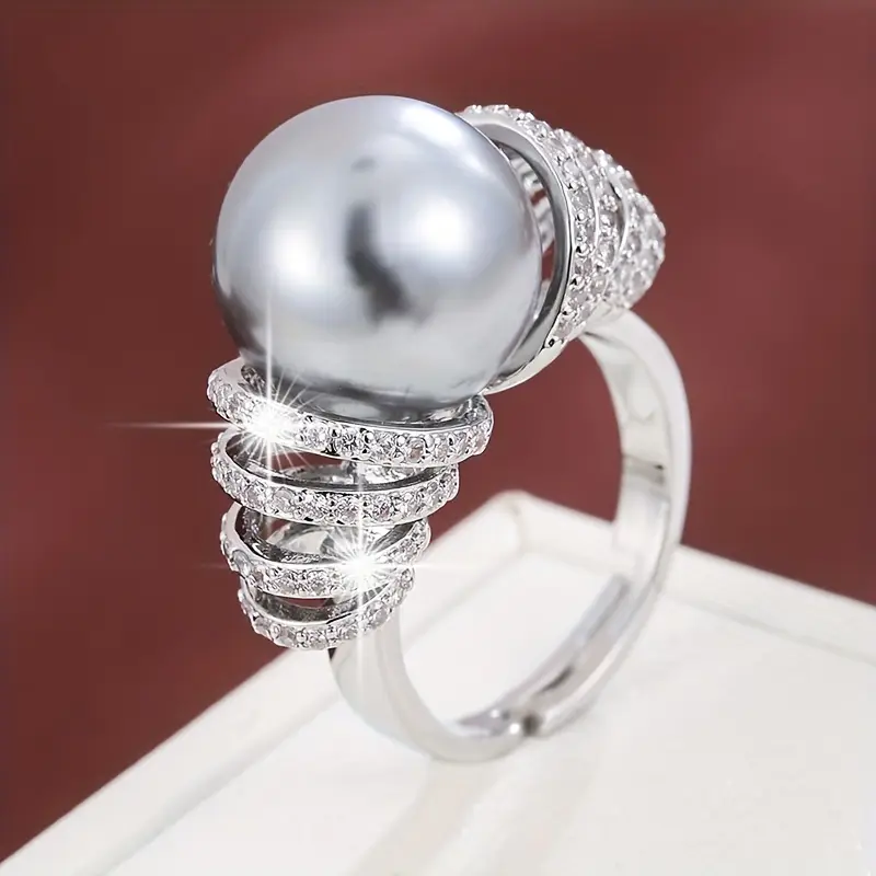 Dark Grey Pearl Zirconia Ring "Romantic Dinner" – Elegant & refined
