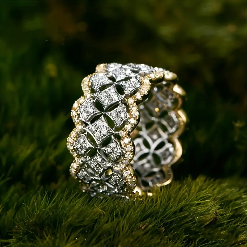 Sparkling hollow gold and silver ring "Cocktail Hour" – Elegant & refined