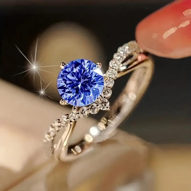 Exotic Crystal Blue Ring "Sunset Soirée" – Elegant & refined