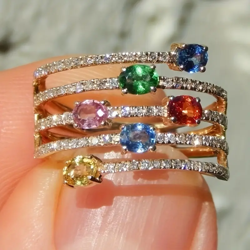 Colorful crystal layered ring "Sunset Soirée" – Elegant & vibrant