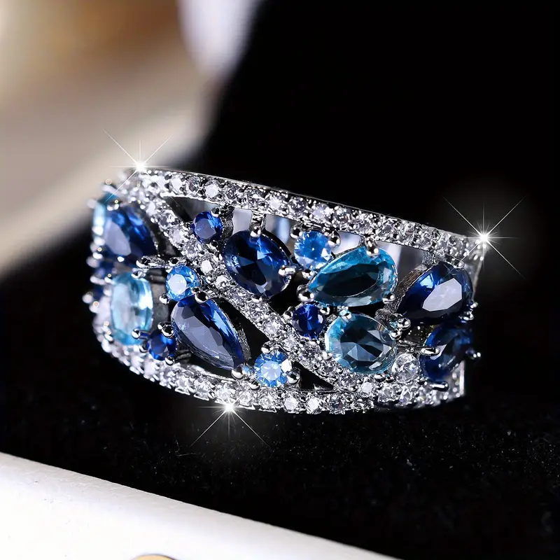 Vintage blue sparkling silver ring "Cocktail Hour" – Elegant & refined