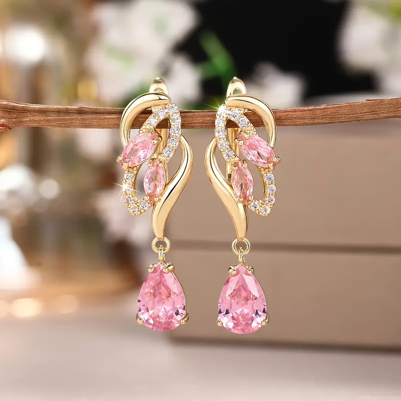Dangling pink drop crystal earrings "Romantic Dinner" – Elegant & refined
