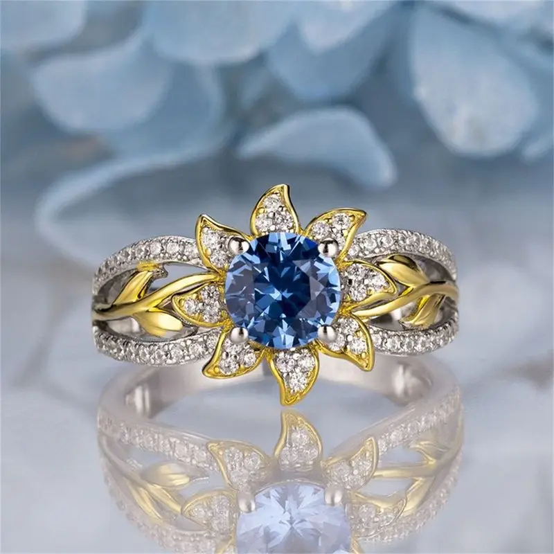 Sunflower blue crystal ring "Sunset Soirée" – Elegant & refined