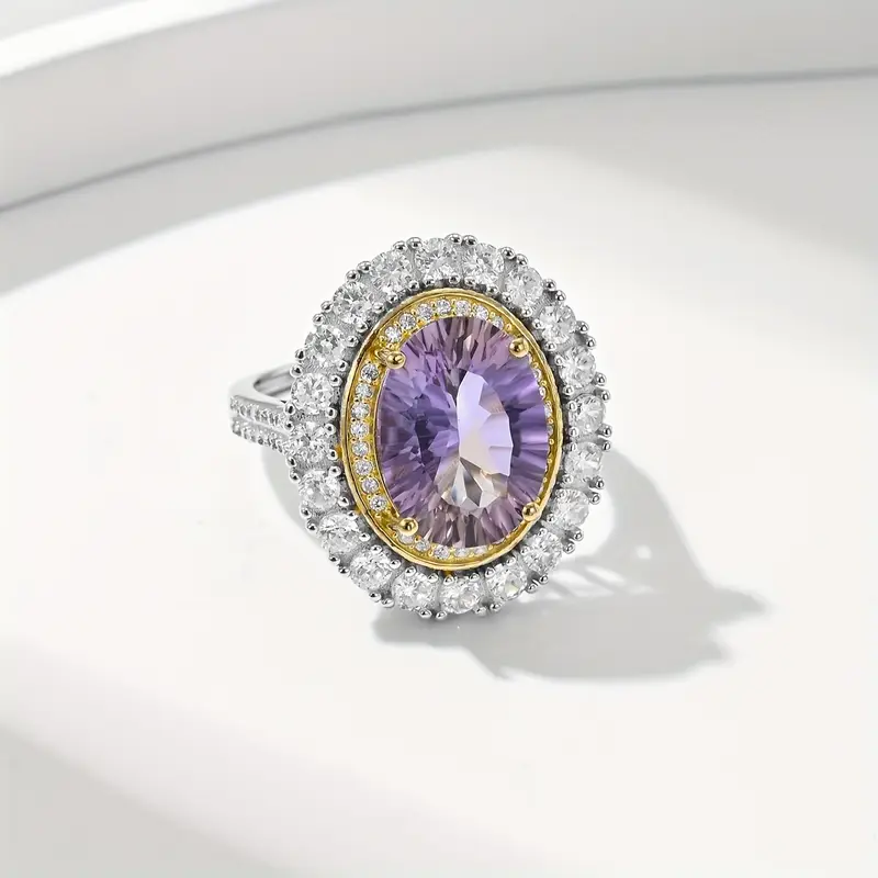 Rounded purple zirconia silver ring