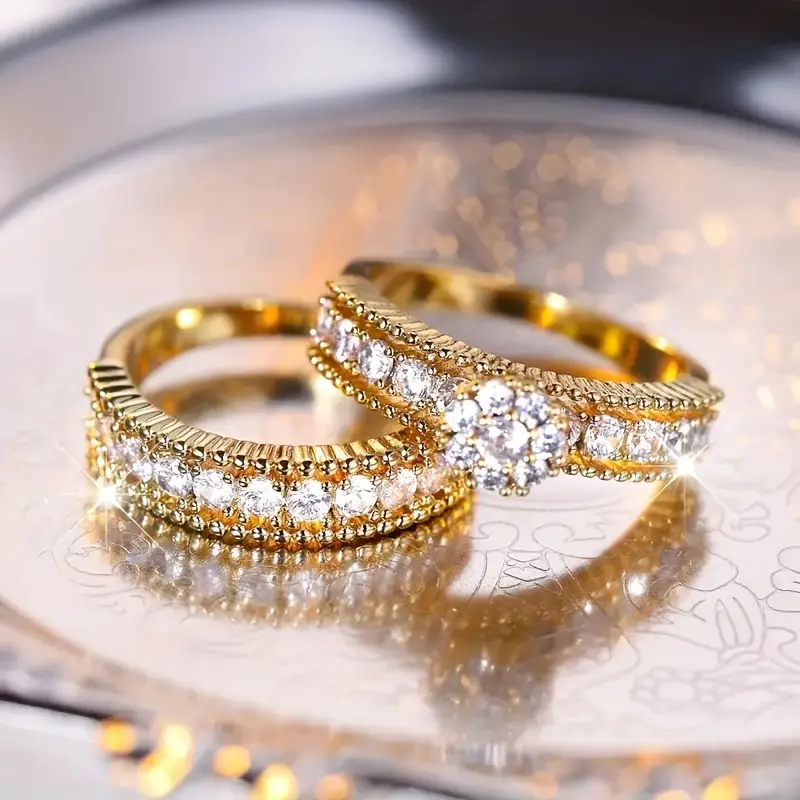Bright zirconia golden ring set "Cocktail Hour" – Elegant & refined