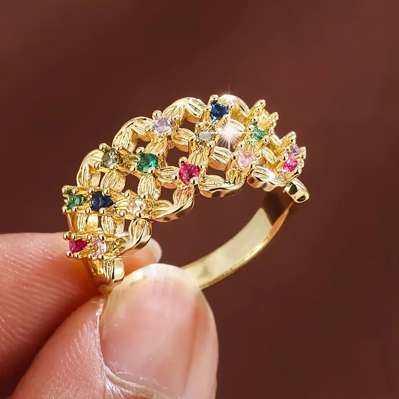 Colorful zirconia gold hollow ring "Cocktail Hour" – Elegant & refined