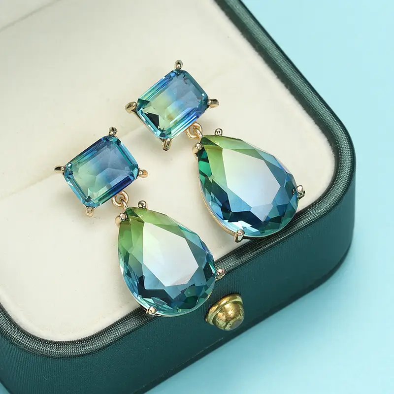 Blue Greenish Crystal Drop Earrings "Cocktail Hour" – Elegant & refined
