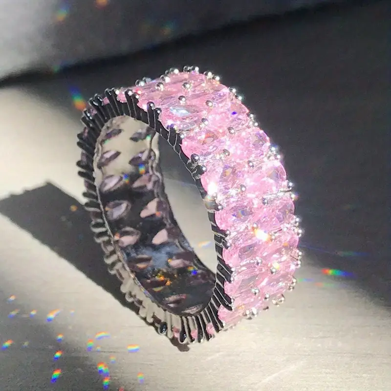 Pink inlaid zirconia silver ring "Romantic Dinner" – Elegant & refined