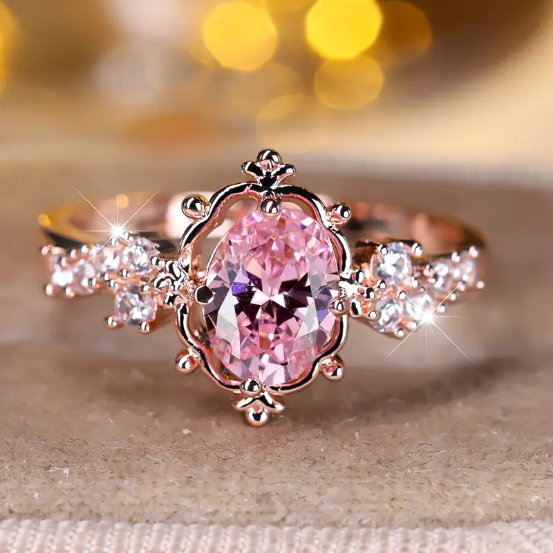 Pink crystal rose ring "Romantic Dinner" – Elegant & refined