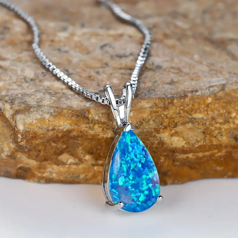 Blue opal drop silver necklace "Romantic Dinner" – Elegant & refined